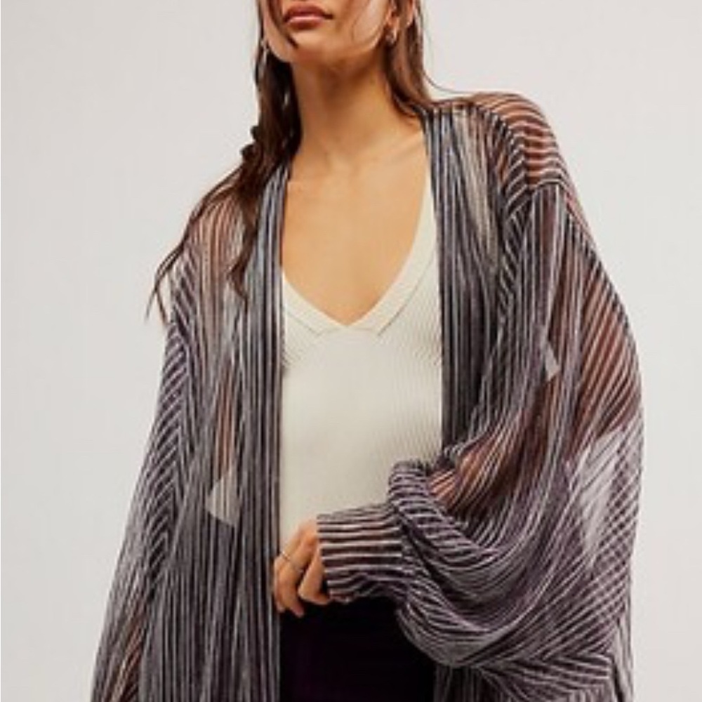 Free People Shimmer Stripped Kimono Overshirt OS